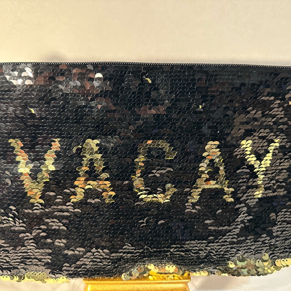 Sequin Cosmetic Bag - Black and Gold